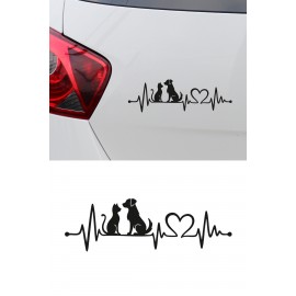 Kedi Köpek Dostluk Sticker - Evcil Hayvan Aşkı Oto Sticker - Araba Laptop Sticker Çıkartma 20x6cm