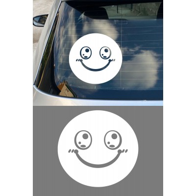 Şirin Emoji Sticker Araç Aksesuar - Tatlı Gülücük Emoji Sticker - Araba Oto Sticker 15x14cm