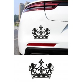 Aslan Figürlü Taç Sticker - Aslan Detaylı Taç Oto Sticker - Lüks Oto Aksesuar 15x12cm