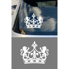 Aslan Figürlü Taç Sticker - Aslan Detaylı Taç Oto Sticker - Lüks Oto Aksesuar 15x12cm