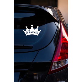 Prenses Yazılı Taç Sticker - Araç Cam Yazı Sticker - Oto Sticker 15x9cm