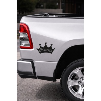 Prenses Yazılı Taç Sticker - Araç Cam Yazı Sticker - Oto Sticker 15x9cm