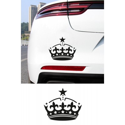 Yıldızlı Taç Oto Sticker - Araç Cam Sticker - Yıldız Detaylı Taç Sticker 15x13cm