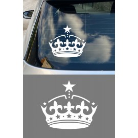 Yıldızlı Taç Oto Sticker - Araç Cam Sticker - Yıldız Detaylı Taç Sticker 15x13cm