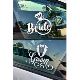 "Bride & Groom" Yazılı Gelin Damat Araba Cam Stickerı - Düğün Arabası Süslemesi - Gelin Damat Yazılı Çıkartma 20cm