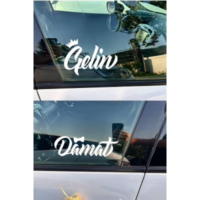 "Gelin & Damat" Yazılı Taçlı Papyonlu Araba Cam Stickerı - Düğün Arabası Cam Sticker Seti - Gelin Damat Yazılı Çıkartma 20cm "Gelin & Damat" Yazılı Taçlı Papyonlu Araba Cam Stickerı - Düğün Arabası Cam Sticker Seti - Gelin Damat Yazılı Çıkartma 20cm