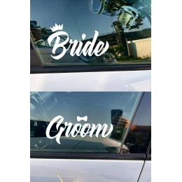 Bride Groom Araba Camı Sticker Seti - Gelin Damat Düğün Arabası Çıkartması - Düğün Arabası Stickerı 20cm