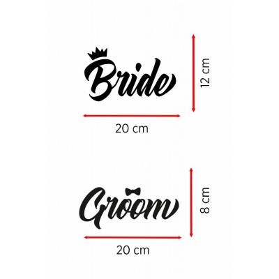 Bride Groom Araba Camı Sticker Seti - Gelin Damat Düğün Arabası Çıkartması - Düğün Arabası Stickerı 20cm