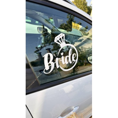 "Bride & Groom" Yazılı Gelin Damat Araba Cam Stickerı - Düğün Arabası Süslemesi - Gelin Damat Yazılı Çıkartma 20cm