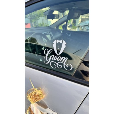 "Bride & Groom" Yazılı Gelin Damat Araba Cam Stickerı - Düğün Arabası Süslemesi - Gelin Damat Yazılı Çıkartma 20cm