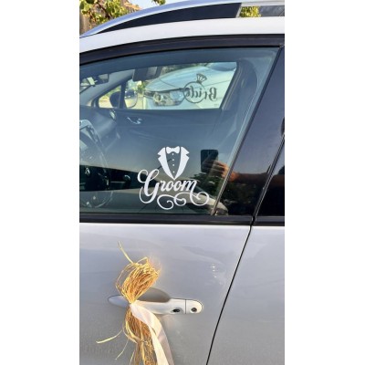 "Bride & Groom" Yazılı Gelin Damat Araba Cam Stickerı - Düğün Arabası Süslemesi - Gelin Damat Yazılı Çıkartma 20cm