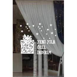 Hediye Paketi Yıldız Kar Taneleri ve Yeni Yıla Özel İndirim Yazısı Yılbaşı Süslemeleri