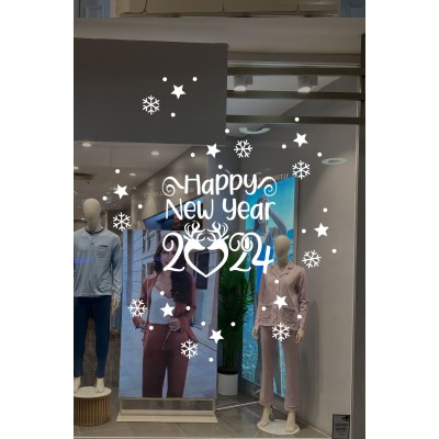 Happy New Year 2024 Yazısı ve Geyikler Yılbaşı Süslemeleri Yeni Yıl Yılbaşı Vitrin Cam Sticker Happy New Year 2024 Yazısı ve Geyikler Yılbaşı Süslemeleri Yeni Yıl Yılbaşı Vitrin Cam Sticker