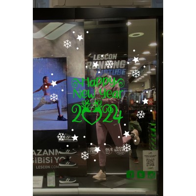 Happy New Year 2024 Yazısı ve Geyikler Yılbaşı Süslemeleri Yeni Yıl Yılbaşı Vitrin Cam Sticker Happy New Year 2024 Yazısı ve Geyikler Yılbaşı Süslemeleri Yeni Yıl Yılbaşı Vitrin Cam Sticker