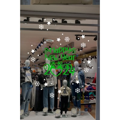 Happy New Year 2024 Yazısı ve Geyikler Yılbaşı Süslemeleri Yeni Yıl Yılbaşı Vitrin Cam Sticker Happy New Year 2024 Yazısı ve Geyikler Yılbaşı Süslemeleri Yeni Yıl Yılbaşı Vitrin Cam Sticker
