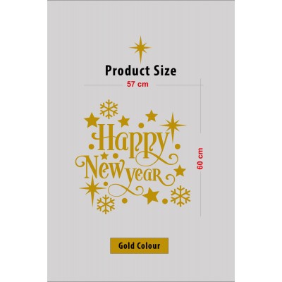 Yeni Yıla Yılbaşına Özel Zarif Şık Elegant Özel Tasarım Gold Renk Yılbaşı Vitrin Stickerı