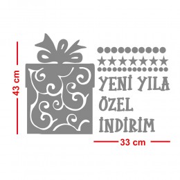 Hediye Paketi Yıldız Kar Taneleri ve Yeni Yıla Özel İndirim Yazısı Yılbaşı Süslemeleri