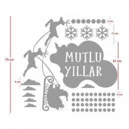 Geyikleri İle Gezinen Noel Baba Kar Taneleri ve Mutlu Yıllar Yazısı Yılbaşı Süslemeleri