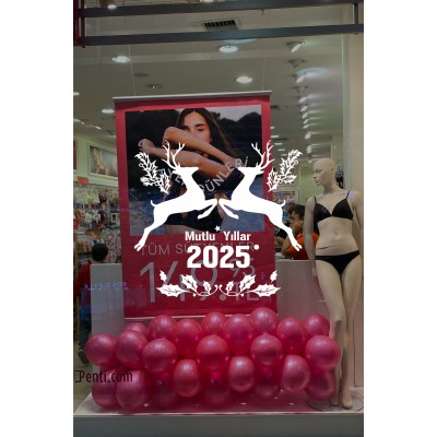 Yılbaşı Süslemeleri Mutlu Yıllar 2025 Yapraklar 101x94cm