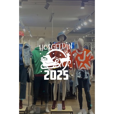 Geyik ve Noel Baba Kar Taneleri ve Hoşgeldin 2025 Yazısı Yılbaşı Süslemeleri