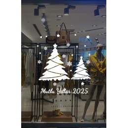 Yılbaşı Yeni Yıl Ağaç Ve Kar Taneleri Süslemeleri