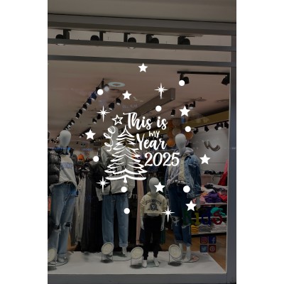 Çam Ağacı Happy New Year Süslemeli Yazısı Yeni Yıl Yılbaşı Vitrin Cam Sticker Çam Ağacı Happy New Year Süslemeli Yazısı Yeni Yıl Yılbaşı Vitrin Cam Sticker