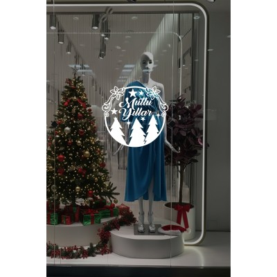 Yeni Yıla Özel Mutlu Yıllar Yazısı Yılbaşı Ağacı Süslemeleri ve Kar Tanesi Yılbaşı Stickerları