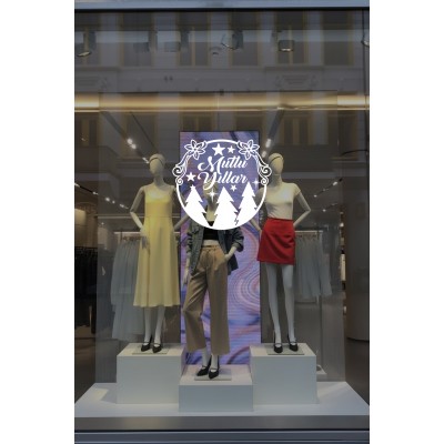 Yeni Yıla Özel Mutlu Yıllar Yazısı Yılbaşı Ağacı Süslemeleri ve Kar Tanesi Yılbaşı Stickerları