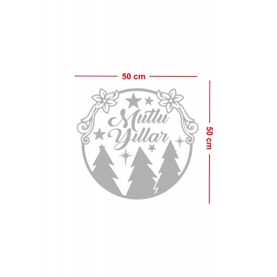 Yeni Yıla Özel Mutlu Yıllar Yazısı Yılbaşı Ağacı Süslemeleri ve Kar Tanesi Yılbaşı Stickerları