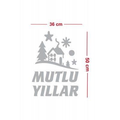 Kış Masalı Mutlu Yıllar Cam Vitrin Sticker – Yılbaşı Çam Ağaçlı Dekor Seti