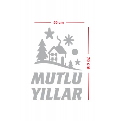 Kış Masalı Mutlu Yıllar Cam Vitrin Sticker – Yılbaşı Çam Ağaçlı Dekor Seti