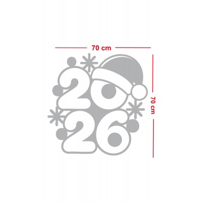 2026 Noel Şapkalı Yeni Yıl Vitrin Cam Sticker - Mağaza & Kreş Cam Dekoru Yeni Yıl Süsleme Seti