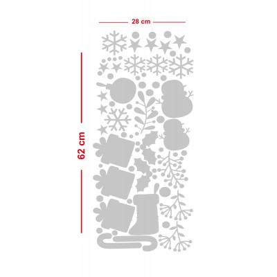 Kardan Adam Balonlar Taç Desenler Kar Tanesi ve Yılbaşı Ağacı Vitrin Süslemeleri 28x62cm