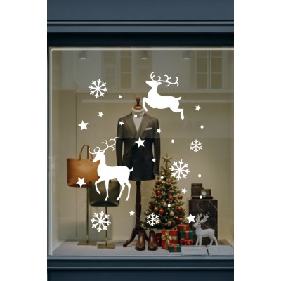 Yılbaşı Süslemeleri Geyik Yıldız Kar Tanesi Vitrin Düzenlemesi Yılbaşı Sticker
