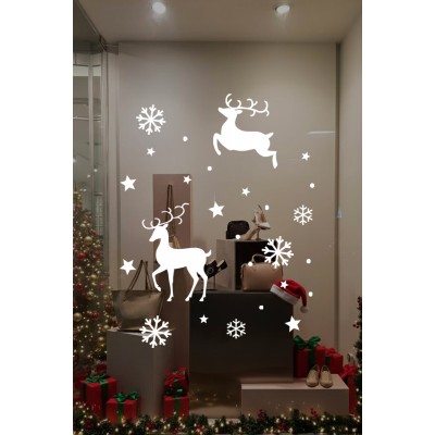 Yılbaşı Süslemeleri Geyik Yıldız Kar Tanesi Vitrin Düzenlemesi Yılbaşı Sticker