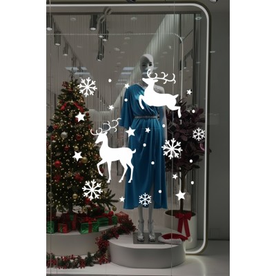 Yılbaşı Süslemeleri Geyik Yıldız Kar Tanesi Vitrin Düzenlemesi Yılbaşı Sticker