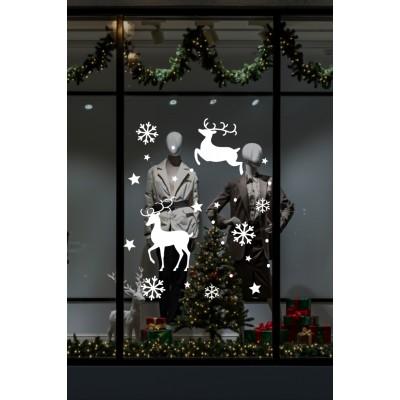 Yılbaşı Süslemeleri Geyik Yıldız Kar Tanesi Vitrin Düzenlemesi Yılbaşı Sticker