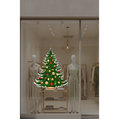 Yılbaşına Özel Kapı İçin Çam Ağacı Yılbaşı Süslemesi Ev Vitrin Yılbaşı Sticker Stickerları