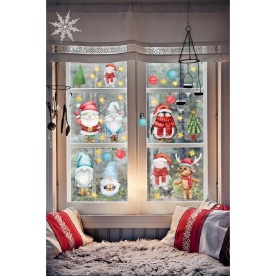 Yılbaşı Cam Sticker Penguen Tavşan Ev Cam Vitrin İçin Yeni Yıl Çocuk Bebek Odası Sticker Seti