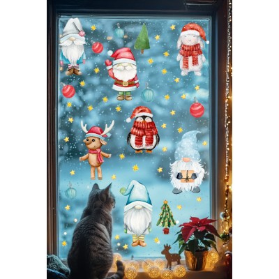 Yılbaşı Cam Sticker Penguen Tavşan Ev Cam Vitrin İçin Yeni Yıl Çocuk Bebek Odası Sticker Seti