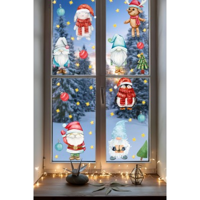 Yılbaşı Cam Sticker Penguen Tavşan Ev Cam Vitrin İçin Yeni Yıl Çocuk Bebek Odası Sticker Seti