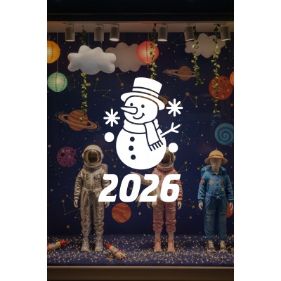 2026 Yılbaşı Cam Sticker Kardan Adam – Vitrin Dekor Yeni Yıl Süsleme
