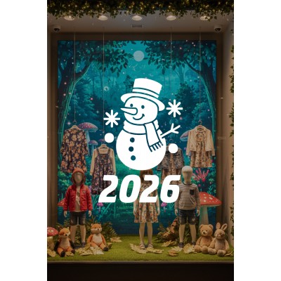 2026 Yılbaşı Cam Sticker Kardan Adam – Vitrin Dekor Yeni Yıl Süsleme