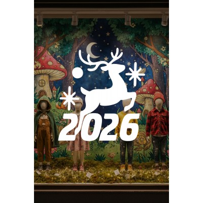 Geyikli 2026 Yılbaşı Vitrin Sticker - Mağaza Cam Süsleme Yılbaşı Dekoru