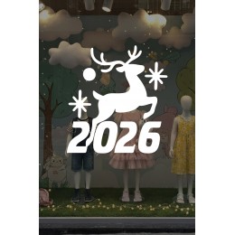 Geyikli 2026 Yılbaşı Vitrin Sticker - Mağaza Cam Süsleme Yılbaşı Dekoru