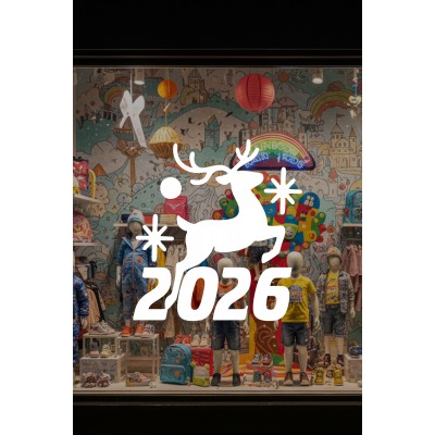 Geyikli 2026 Yılbaşı Vitrin Sticker - Mağaza Cam Süsleme Yılbaşı Dekoru