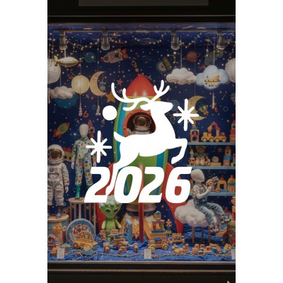 Geyikli 2026 Yılbaşı Vitrin Sticker - Mağaza Cam Süsleme Yılbaşı Dekoru