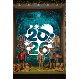 2026 Noel Şapkalı Yeni Yıl Vitrin Cam Sticker - Mağaza & Kreş Cam Dekoru Yeni Yıl Süsleme Seti