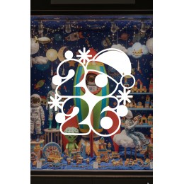 2026 Noel Şapkalı Yeni Yıl Vitrin Cam Sticker - Mağaza & Kreş Cam Dekoru Yeni Yıl Süsleme Seti