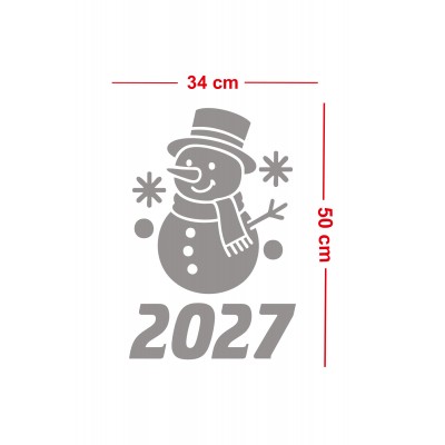 Mağaza ve İş Yerlerine Özel "2027 Kardan Adamlı" Yeni Yıl Yazılı ve Motifli Dekoratif Cam, Vitrin ve Duvar Sticker Seti 
